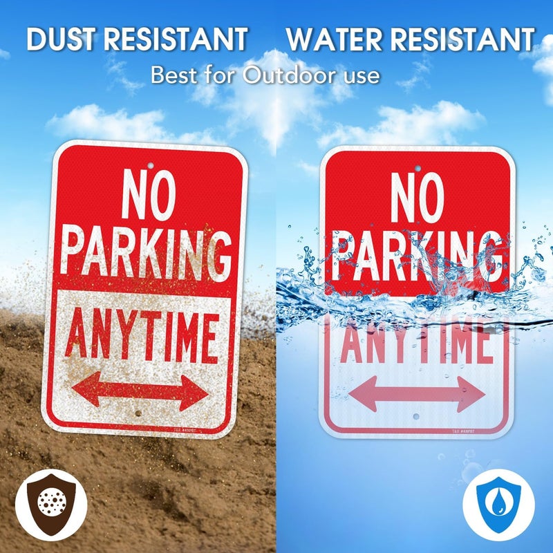 TR (2 Pack) Large No Parking Anytime Sign, 18" x 12" Engineer Grade Reflective Sheeting, Rust Free Aluminum, Waterproof, Fade Resistant, 2 Pre-drilled Holes - Image 4